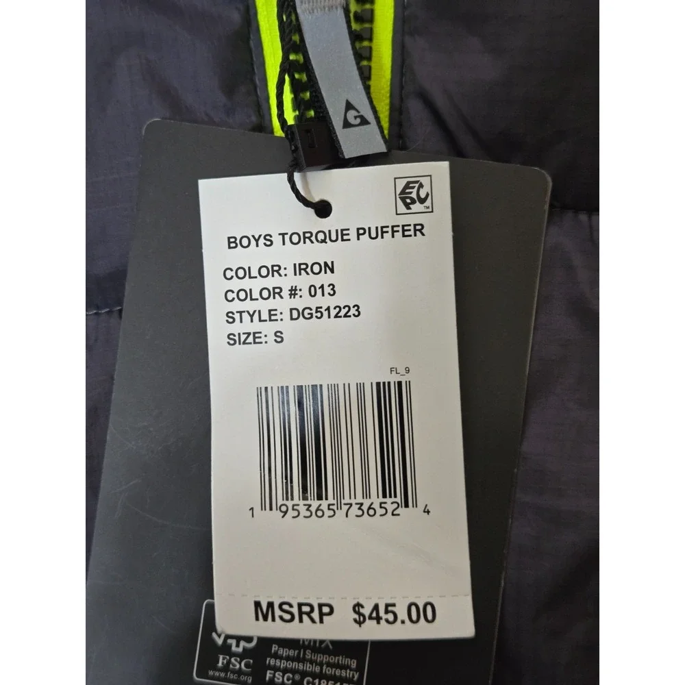 Gerry Boys Torque Puffer Size Small‎ Black/Flourscent Yellow NWT